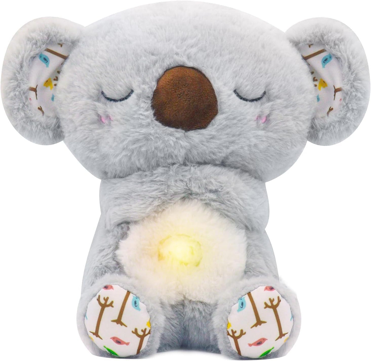 Breathing Stuffed Animal, Simulated Breathing Sounds, 4 Gear Adjustment, Volume Control, Plush Toy with Music & Light (Koala)