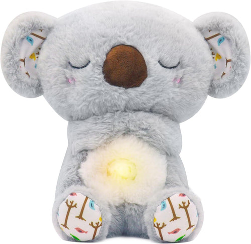 Breathing Stuffed Animal, Simulated Breathing Sounds, 4 Gear Adjustment, Volume Control, Plush Toy with Music & Light (Koala)