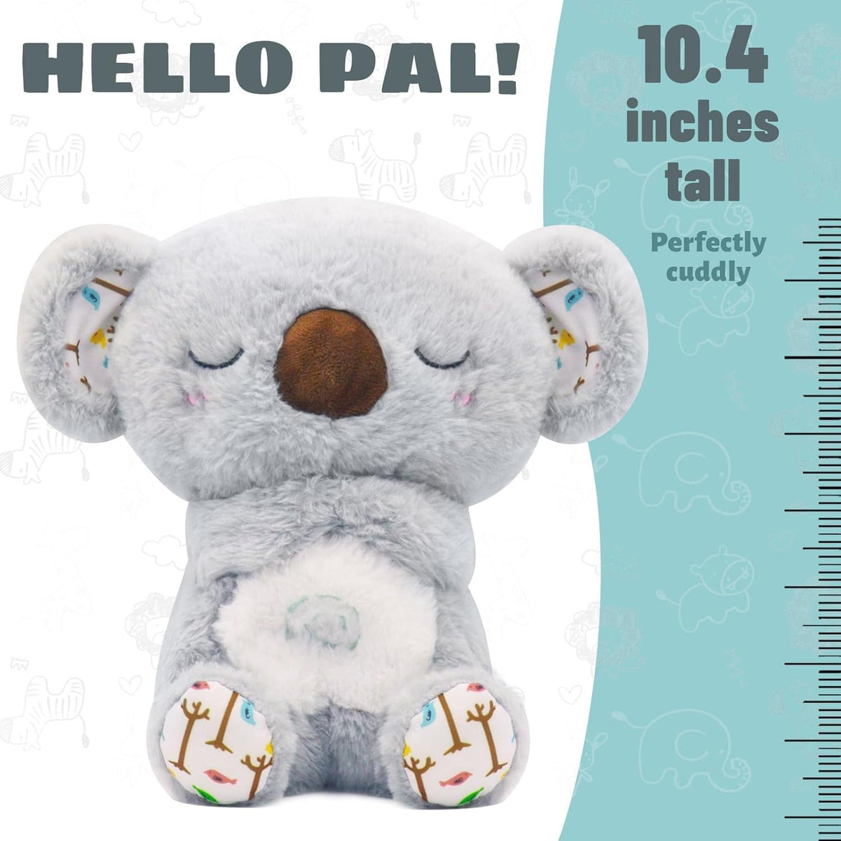 Breathing Stuffed Animal, Simulated Breathing Sounds, 4 Gear Adjustment, Volume Control, Plush Toy with Music & Light (Koala)