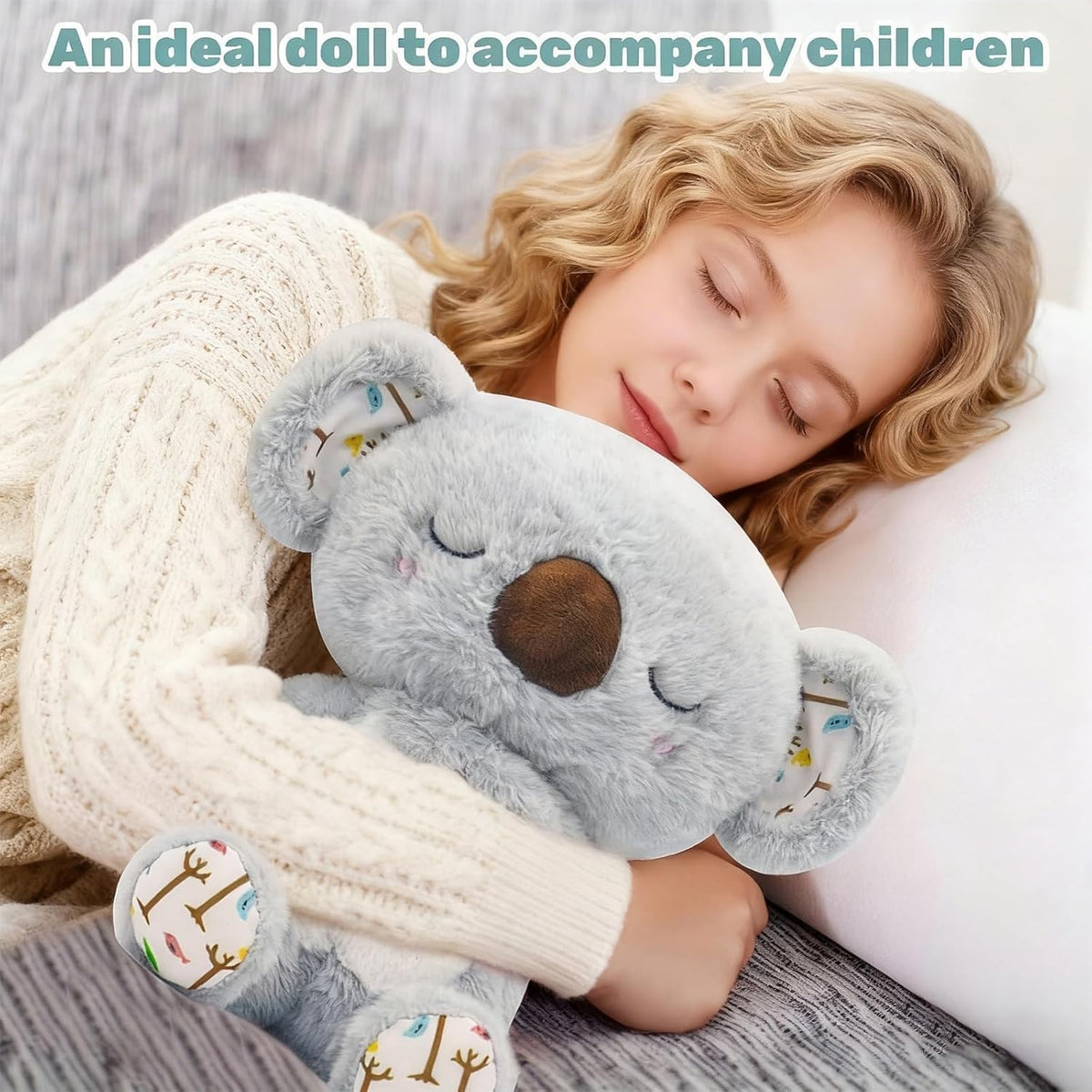 Breathing Stuffed Animal, Simulated Breathing Sounds, 4 Gear Adjustment, Volume Control, Plush Toy with Music & Light (Koala)